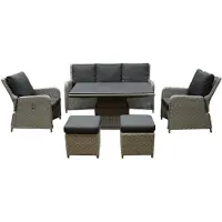 AVH-Collectie Bilbao stoel bank dining loungeset 6 delig grijs met verstelbare tafel