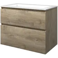 Proline Elegant Badmeubel Met Polystone Wastafel Zonder Kraangat En Onderkast A-symmetrisch - Raw Oak/Glans Wit - 80x46cm - Badkamermeubels,