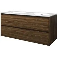 Proline Elegant Badmeubel Met Keramische Wastafel Dubbel Met 2 Kraangaten En Onderkast Symmetrisch - Cabana Oak - 120x46cm - Badkamermeubels,