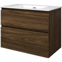Proline Elegant Badmeubel Met Keramische Wastafel Zonder Kraangat En Onderkast A-symmetrisch - Cabana Oak - 80x46cm - Badkamermeubels, Badmeubel Sets