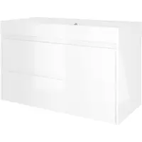 Proline Loft Badmeubel Met Polystone Wastafel Met 2 Kraangaten En Onderkast Symmetrisch - Glans Wit/Glans Wit - 100x46cm - Badkamermeubels, Badmeubel