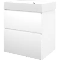 Proline Loft Badmeubel Met Polystone Wastafel Zonder Kraangat En Onderkast A-symmetrisch - Mat Wit/Glans Wit - 60x46cm - Badkamermeubels, Badmeubel