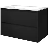 Proline Elegant Badmeubel Met Polystone Wastafel Met 1 Kraangat En Onderkast Symmetrisch - Mat Zwart/Glans Wit - 80x46cm - Badkamermeubels, Badmeubel