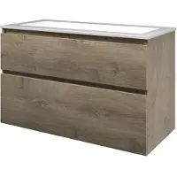 Proline Elegant Badmeubel Met Polystone Wastafel Met 2 Kraangaten En Onderkast A-symmetrisch - Raw Oak/Glans Wit - 100x46cm - Badkamermeubels,