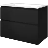Proline Elegant badkamermeubelset - 80x46x62cm - polystone Elegant wastafel - 1 kraangat - a symmetrisch - MDF lak Mat zwart/Glans wit 1816356