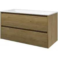 Proline Elegant Badmeubel Met Polystone Wastafel Met 2 Kraangaten En Onderkast Symmetrisch - Ideal Oak/Mat Wit - 100x46cm - Badkamermeubels,