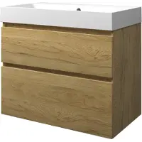 Proline Loft Badmeubel Met Polystone Wastafel Met 1 Kraangat En Onderkast A-symmetrisch - Ideal Oak/Mat Wit - 80x46cm - Badkamermeubels, Badmeubel