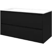 Proline Elegant Badmeubel Met Polystone Wastafel Met 2 Kraangaten En Onderkast Symmetrisch - Mat Zwart/Mat Wit - 100x46cm - Badkamermeubels,