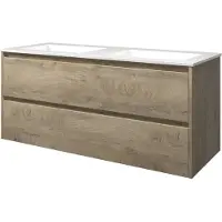 Proline Elegant Badmeubel Met Polystone Wastafel Met 2 Kraangaten En Onderkast Symmetrisch - Raw Oak/Glans Wit - 120x46cm - Badkamermeubels,