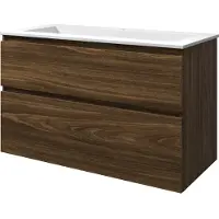 Proline Elegant Badmeubel Met Polystone Wastafel Met 1 Kraangat En Onderkast A-symmetrisch - Cabana Oak/Mat Wit - 100x46cm - Badkamermeubels,