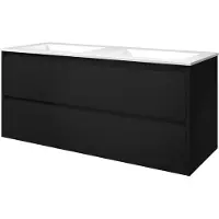 Proline Elegant Badmeubel Met Polystone Wastafel Zonder Kraangaten En Onderkast Symmetrisch - Mat Zwart/Glans Wit - 120x46cm - Badkamermeubels,