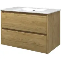 Proline Elegant Badmeubel Met Keramische Wastafel Met 1 Kraangat En Onderkast Symmetrisch - Ideal Oak - 80x46cm - Badkamermeubels, Badmeubel Sets