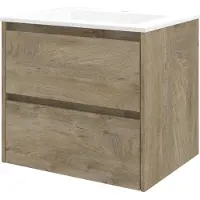 Proline Elegant Badmeubel Met Polystone Wastafel Met 1 Kraangat En Onderkast Symmetrisch - Raw Oak/Mat Wit - 60x46cm - Badkamermeubels, Badmeubel