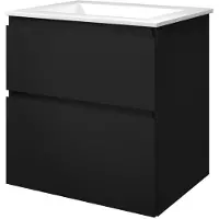 Proline Elegant Badmeubel Met Polystone Wastafel Zonder Kraangat En Onderkast A-symmetrisch - Mat Zwart/Glans Wit - 60x46cm - Badkamermeubels,