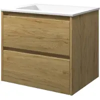 Proline Elegant Badmeubel Met Polystone Wastafel Zonder Kraangat En Onderkast Symmetrisch - Ideal Oak/Mat Wit - 60x46cm - Badkamermeubels, Badmeubel