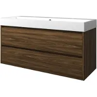 Proline Loft Badmeubel Met Polystone Wastafel Met 2 Kraangaten En Onderkast Symmetrisch - Cabana Oak/Glans Wit - 120x46cm - Badkamermeubels,