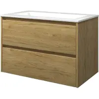 Proline Elegant Badmeubel Met Polystone Wastafel Met 1 Kraangat En Onderkast Symmetrisch - Ideal Oak/Glans Wit - 80x46cm - Badkamermeubels, Badmeubel