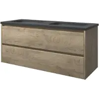 Proline Elegant Badmeubel Met Hardsteen Wastafel Met 2 Kraangaten En Onderkast Symmetrisch - Raw Oak - 120x46cm - Badkamermeubels, Badmeubel Sets