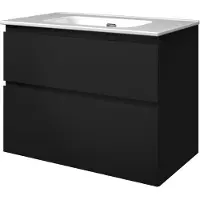 Proline Elegant Badmeubel Met Keramische Wastafel Zonder Kraangat En Onderkast A-symmetrisch - Mat Zwart - 80x46cm - Badkamermeubels, Badmeubel Sets