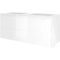 Proline Elegant Badmeubel Met Polystone Wastafel Met 2 Kraangaten En Onderkast Symmetrisch - Glans Wit/Mat Wit - 120x46cm - Badkamermeubels,