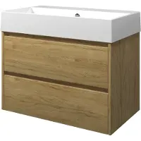 Proline Loft Badmeubel Met Keramische Wastafel Met 1 Kraangat En Onderkast Symmetrisch - Ideal Oak - 80x46cm - Badkamermeubels, Badmeubel Sets