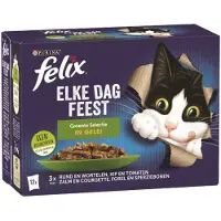 Felix 4x Kattenvoer Nat Pouch in Gelei Elke Dag Feest Groente Selectie 12 x 85 gr