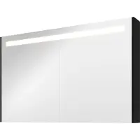 Proline Premium Spiegelkast Met LED Verlichting - Met 2 Houten Deur - Mat Zwart - 120x74cm - Spiegels, Spiegelkasten - 8718835151799