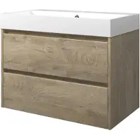 Proline Loft Badmeubel Met Polystone Wastafel Met 1 Kraangat En Onderkast Symmetrisch - Raw Oak/Glans Wit - 80x46cm - Badkamermeubels, Badmeubel Sets