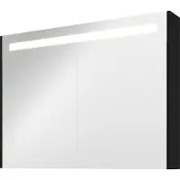 Proline Premium Spiegelkast Met LED Verlichting - Met 2 Houten Deur - Mat Zwart - 100x74cm - Spiegels, Spiegelkasten - 8718835151737