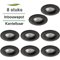 Lybardo 8 Stuks Lybardo Inbouwspot LED - Inbouw armatuur Costa - Kantelbaar - Rond - Zand Zwart