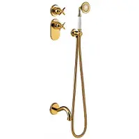 Tres Clasic thermostatische inbouw badkraan met doucheset goud