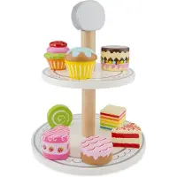 New Classic Toys Houten Etagère met Cakejes - Speelgoed Gebakjes - Speelgoedeetset