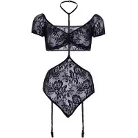 Leg avenue kanten bandeautop met halterbody zwart Dames