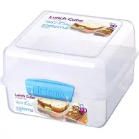 Sistema 4x Sistema Lunchbox Cube to go 3 vakken 14,5x15x9,6cm assorti kleuren, Lunchpakketten, Roze, Transparant