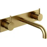 Hotbath Cobber inbouw wastafelkraan 18cm met plaat geborsteld messing PVD