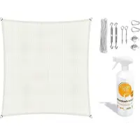 Shadow Comfort Compleet pakket: vierkant 5x5 Mineral White met RVS Bevestigingsset en buitendoekreiniger
