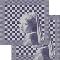DDDDD Theedoek Girl with Pearl Blue (set van 2)