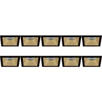 BES LED Spot Armatuur 10 Pack - Pragmi Pollon Pro - GU10 Inbouwspot - Vierkant - Zwart/Goud - Aluminium - Verdiept - 82mm