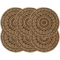 vidaXL Placemats 6 st rond 38 cm jute donkerbruin