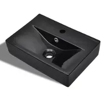 vidaXL Vasque à trou de trop-plein/robinet Noir céramique pour salle de bain
