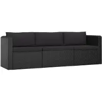 vidaXL 3-delige Loungeset met kussens poly rattan zwart