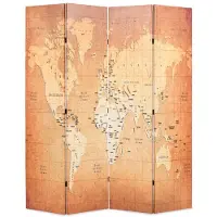 vidaXL Kamerscherm inklapbaar wereldkaart 160x170 cm geel