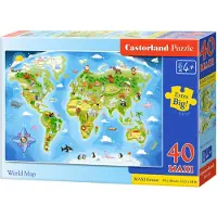 Castorland World Map MAXI – Puzzel – 40 stukjes – Extra grote stukken – Premium kwaliteit – Beide kanten gecoat
