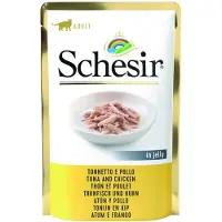 Schesir tonijn met kip (jelly) natvoer kat (zakjes) 1 doos (12 x 85 g)