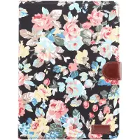 Peachy Wallet Portemonnee Hoes Case Flowerprint Bloemenstofpatroon Kunstleer voor iPad 10.2 inch - Zwart