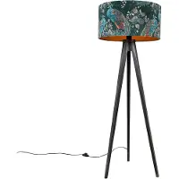 QAZQA Vloerlamp tripod zwart met kap pauw 50 cm - Tripod Classic