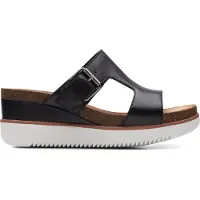 Clarks Lizby Ease - Plateau sandalen - Blokhak met klittenbandsluiting - Black Leather - Maat 41
