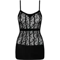Obsessive – Half Transparant Mini Jurk met Verticale Banden voor Spanning en Verleiding – Maat S-M-L – Zwart