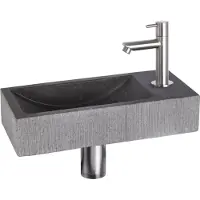 Differnz Fonteinset ribble natuursteen 38x18x8 cm zwart met rechte kraan mat chroom