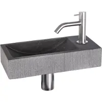 Differnz Ribble fonteinset natuursteen bombai black met gebogen kraan mat chroom